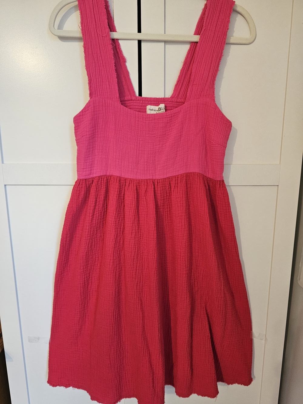 Natural Life Tricia Mini Dress Red Pink Colorblock Cotton Gauze Boho S Boho